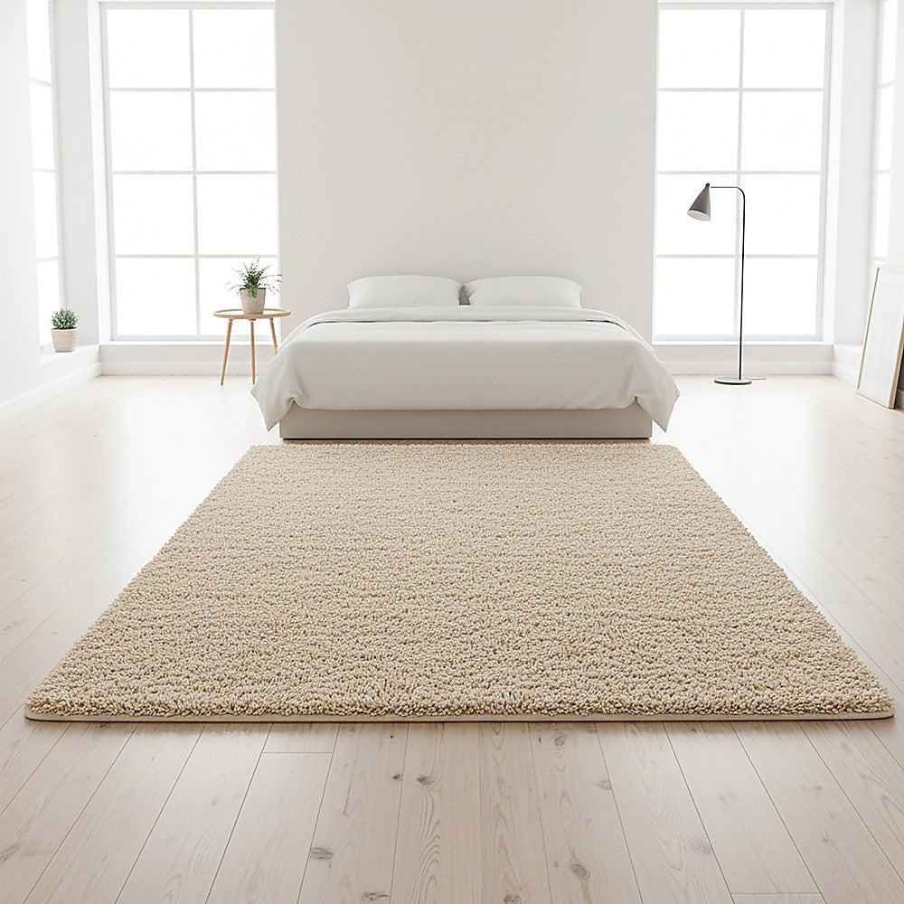 230x160cm Floor Rugs Large Shaggy Rug Area Carpet Bedroom Living Room Mat - Beige