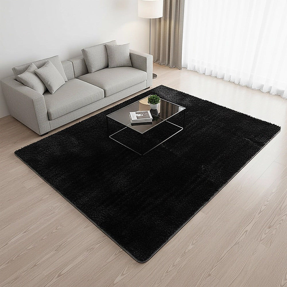 230x160cm Floor Rugs Large Shaggy Rug Area Carpet Bedroom Living Room Mat - Black