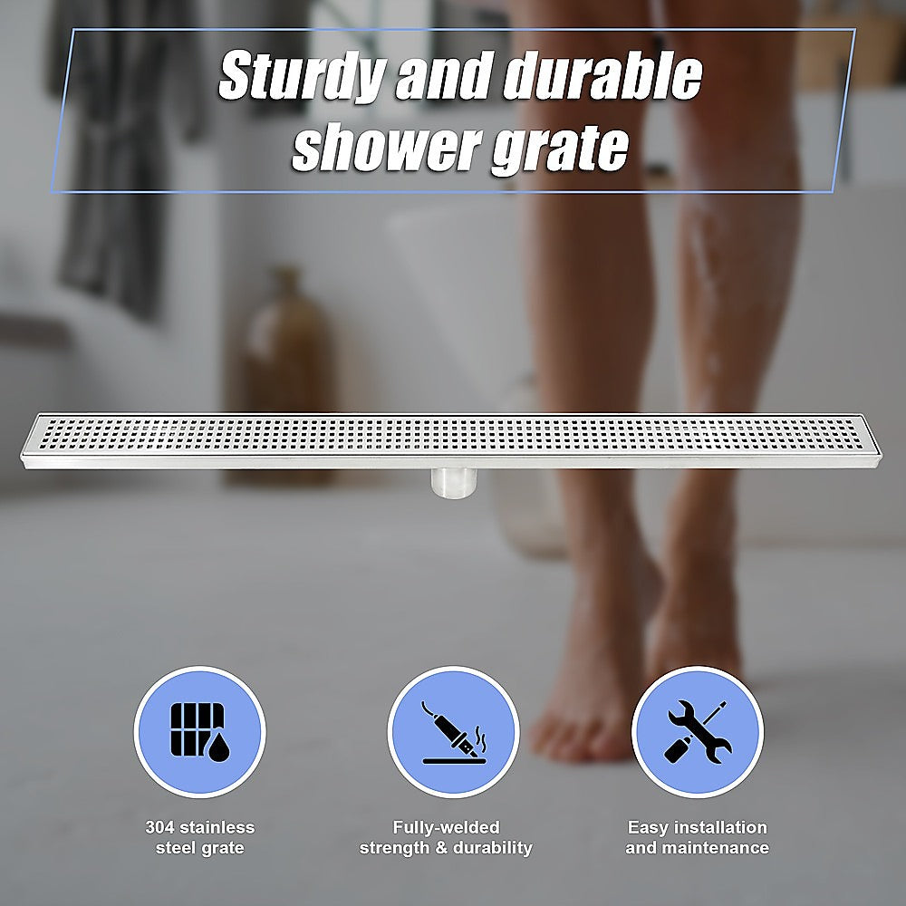 900mm Bathroom Shower Stainless Steel Grate Drain w/Centre outlet Floor Waste Square Pattern