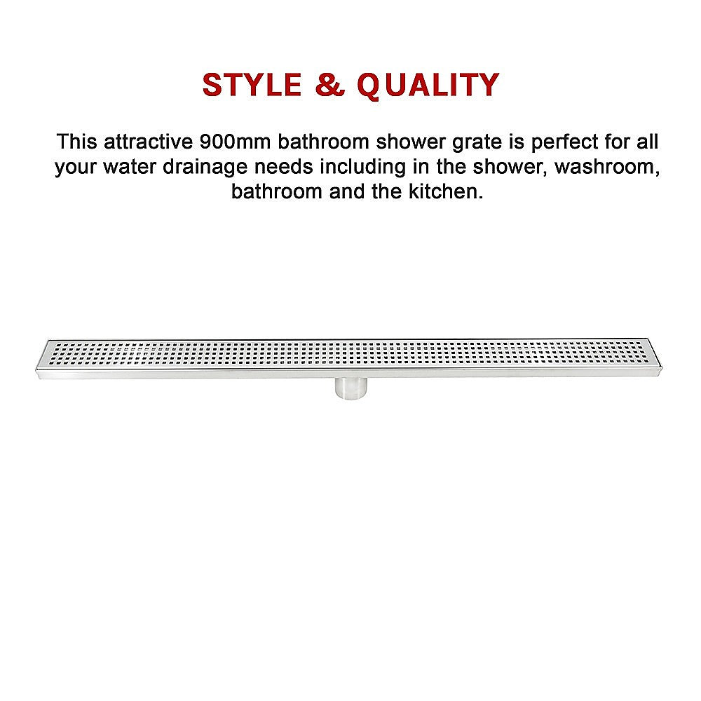 900mm Bathroom Shower Stainless Steel Grate Drain w/Centre outlet Floor Waste Square Pattern