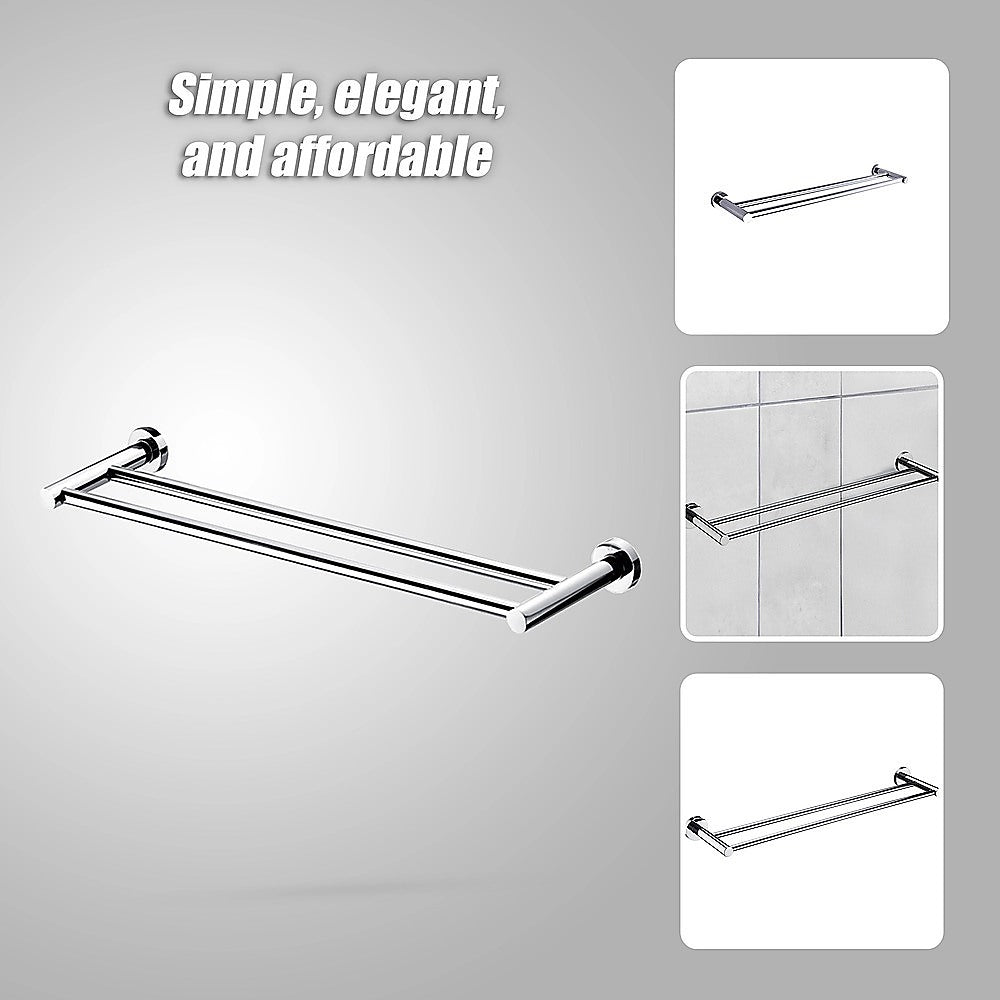 Double Classic Chrome Towel Bar Rail Bathroom