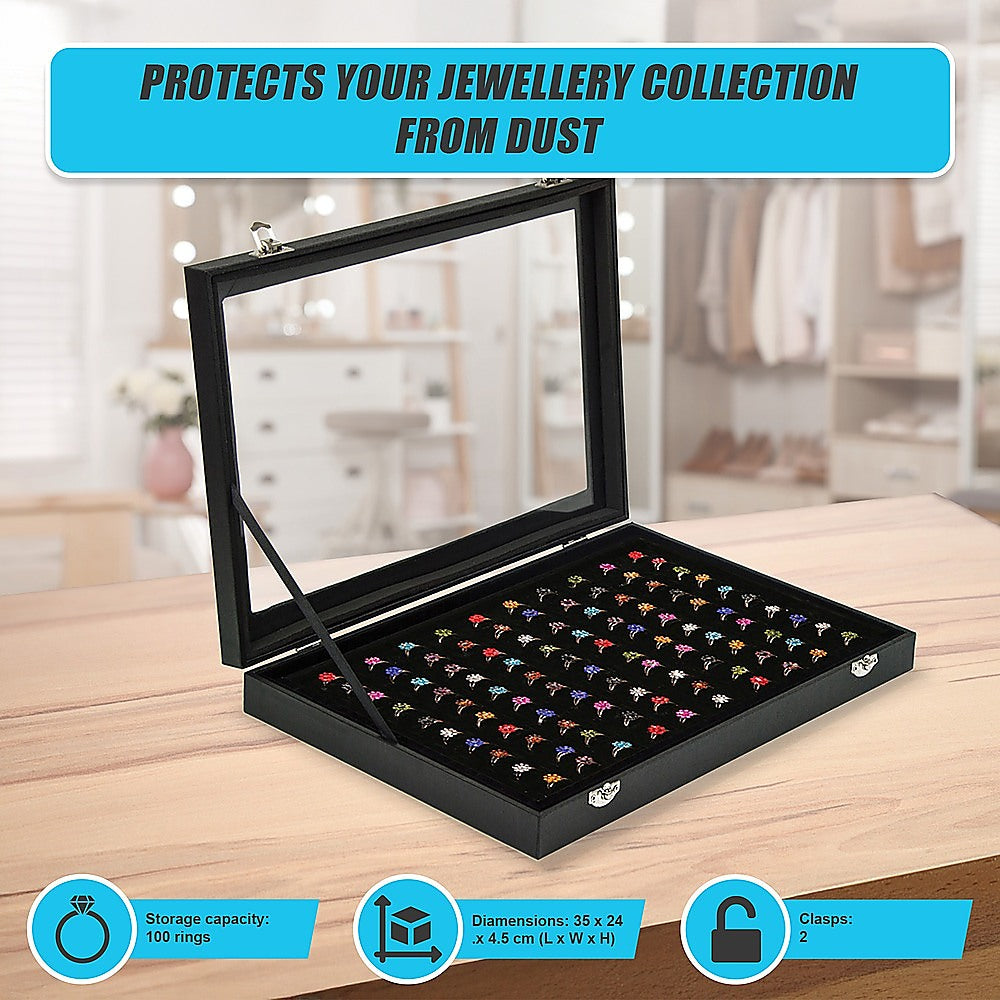100 Slot Earring Ring Holder Jewellery Necklace Display Storage Gift Box Showcase For Organised Collection