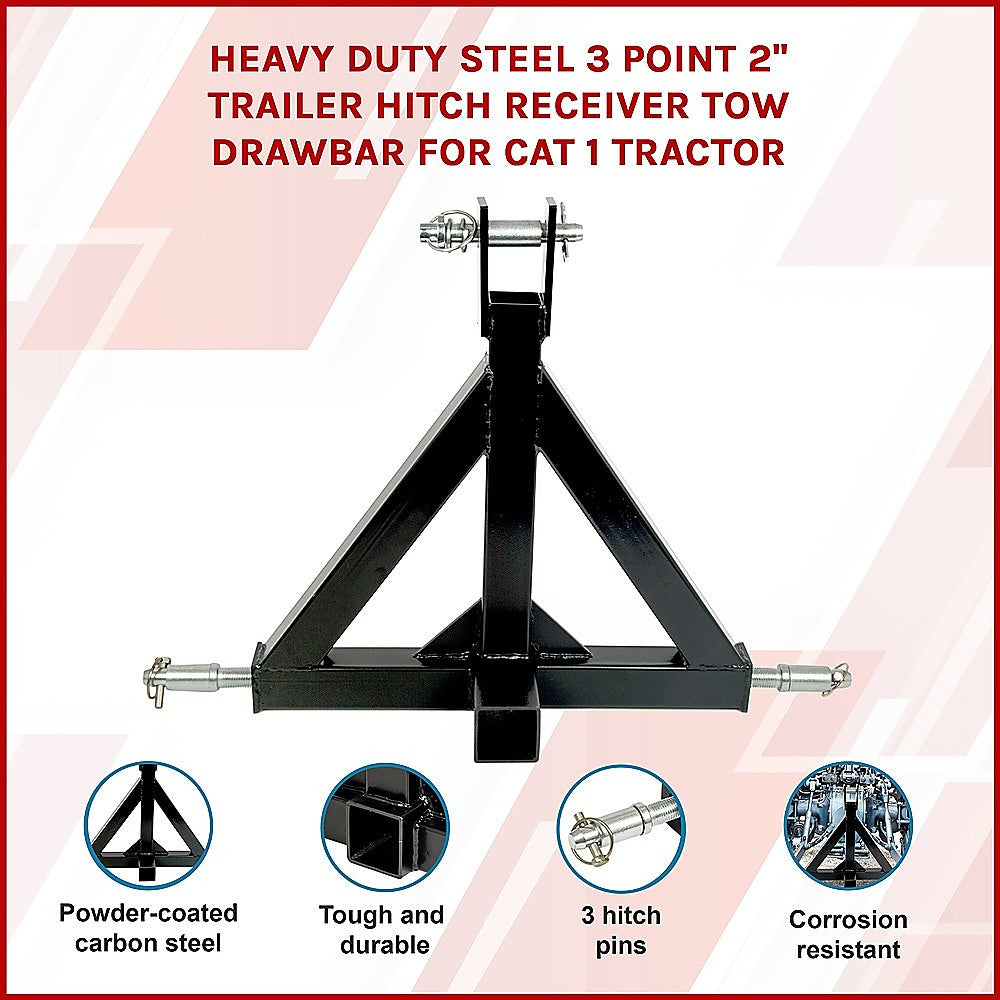 Heavy Duty Steel 3 Point 2 Trailer Hitch Receiver Tow Drawbar For Cat 1 Tractor