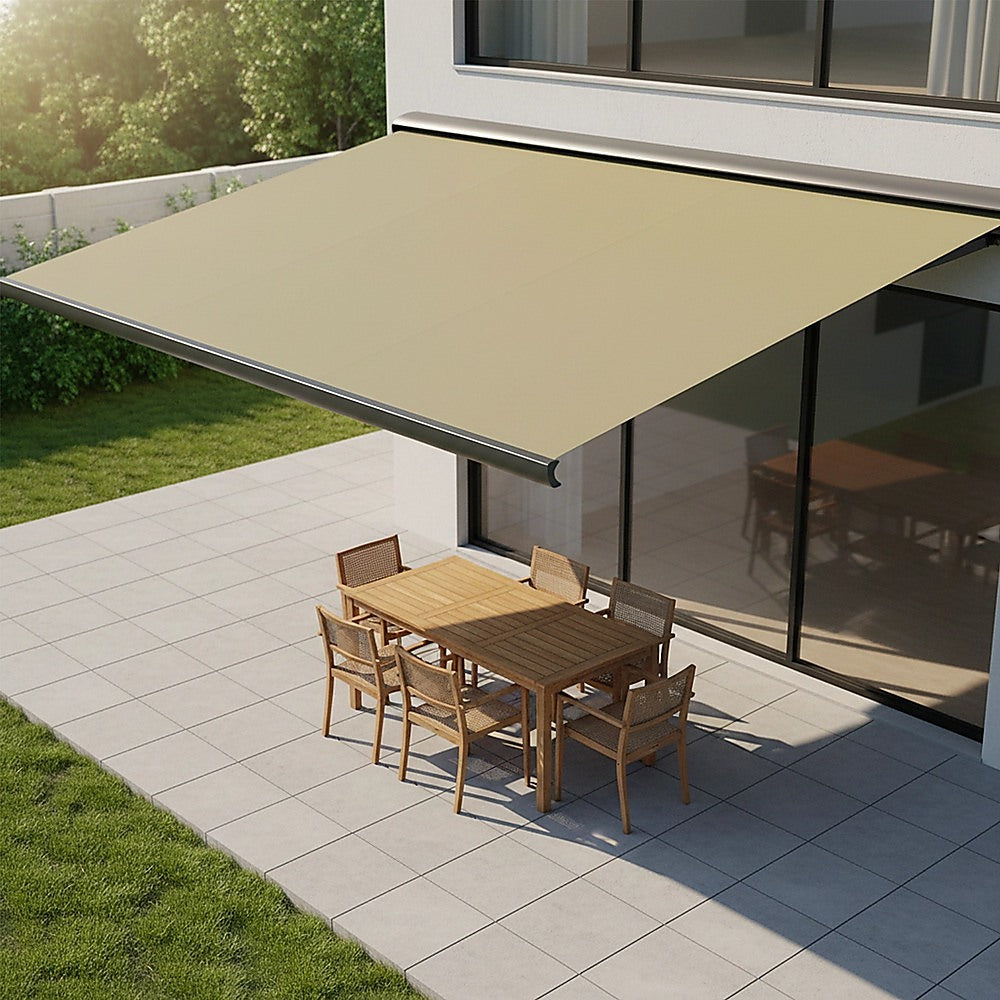 5.5m x 3.0m Retractable Folding Arm Awning Heavy Duty Full Cassette Motorised
