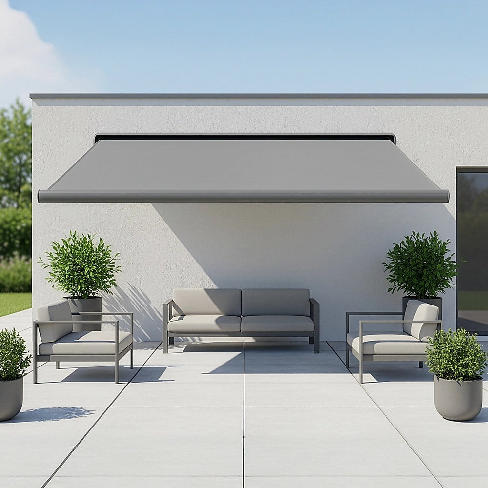 5.5m x 3.0m Retractable Folding Arm Awning Heavy Duty Full Cassette Motorised