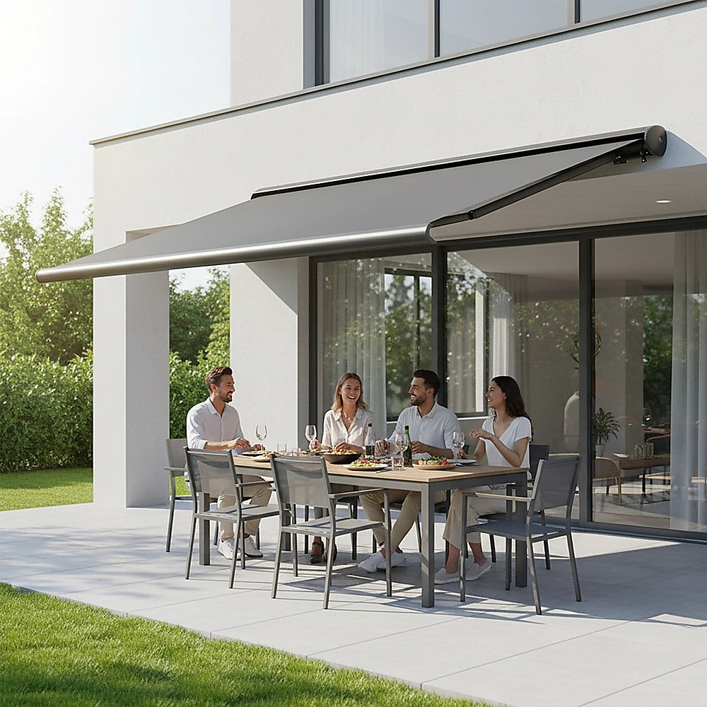 5.5m x 3.0m Retractable Folding Arm Awning Heavy Duty Full Cassette Motorised