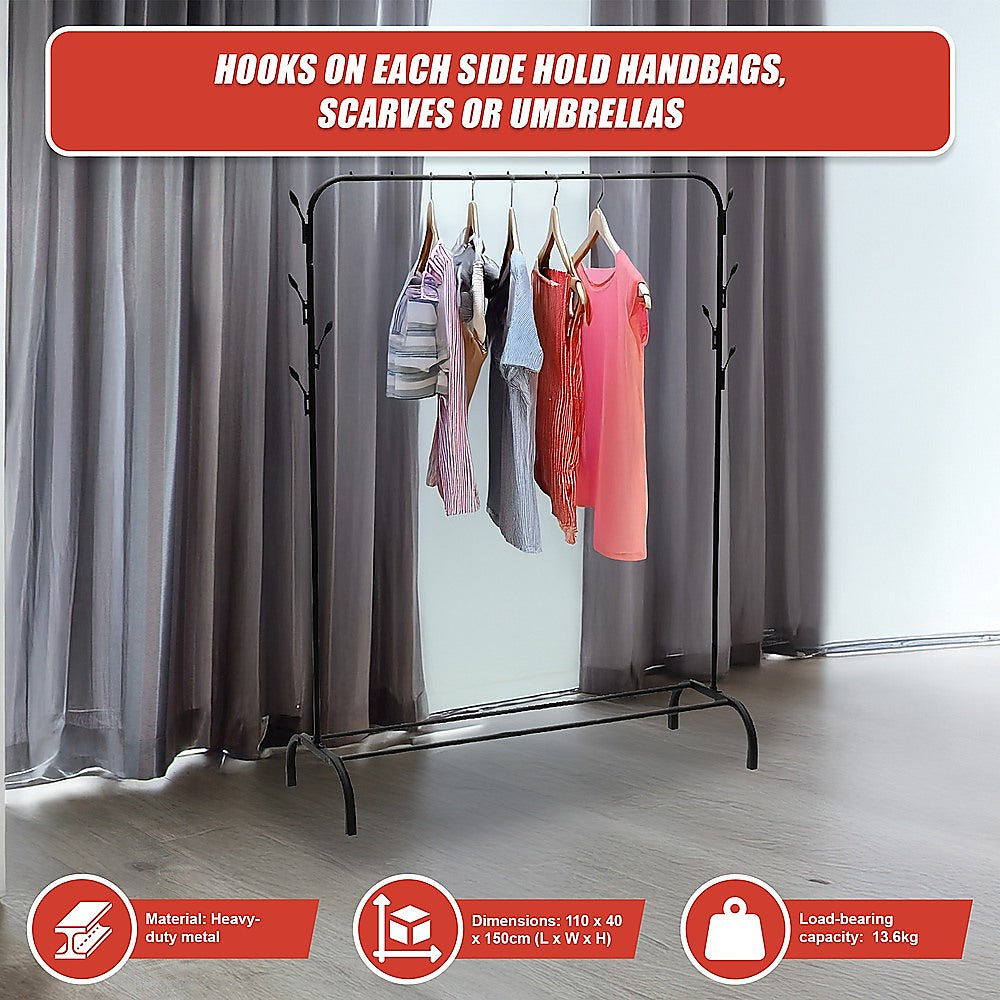 Closet Organizer Metal Garment Rack Portable Clothes Hanger Storage Shoes Rack Black