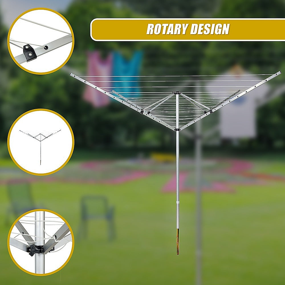 4 Arm Rotary Airer Outdoor Washing Line Clothes Dryer 50m Length
