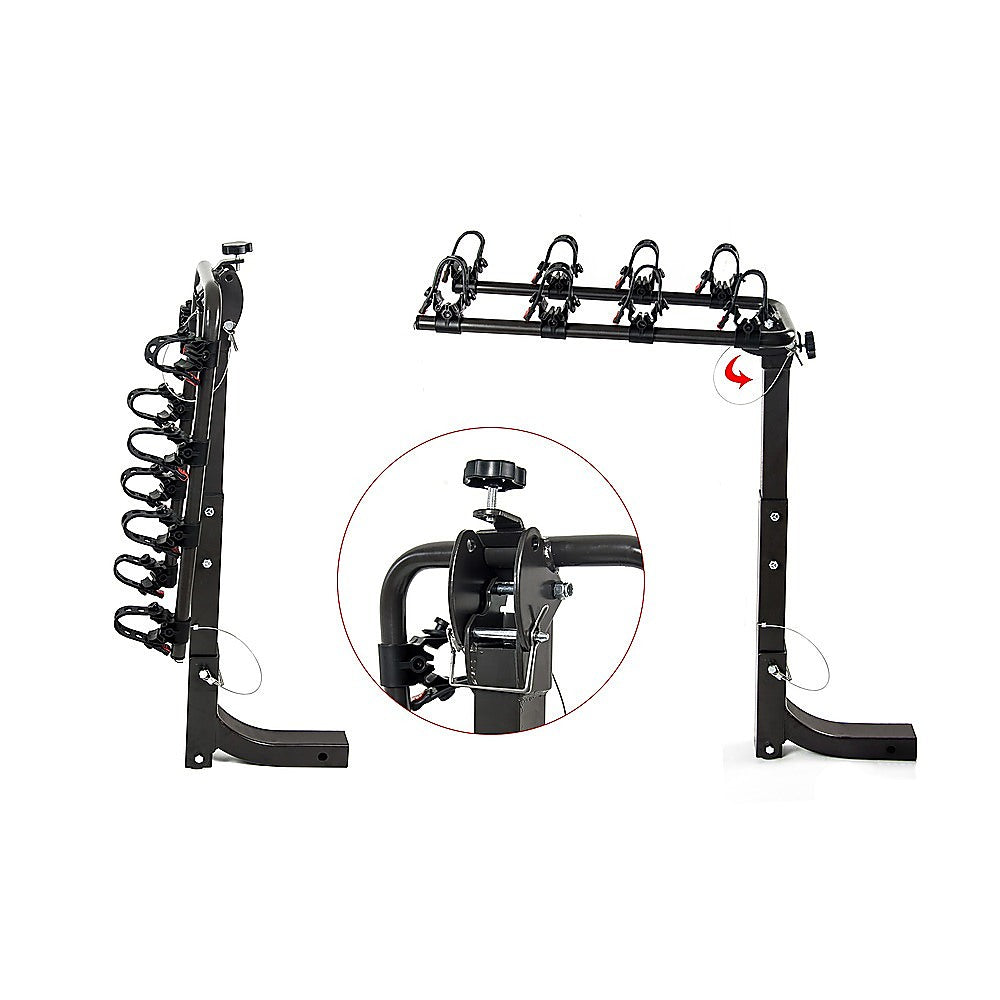Premium 4-Bike Carrier Rack Hitch Mount Swing Down Bicycle Rack W/ 2 Receiver