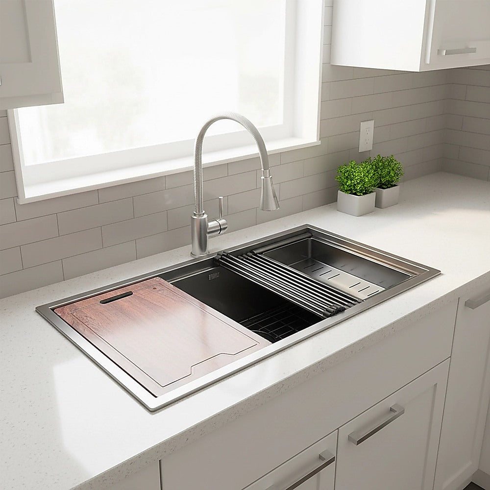 BRIENZ 32-inch Nano Workstation Ledge Undermount 16 Gauge Stainless Steel Kitchen Sink Single Bowl