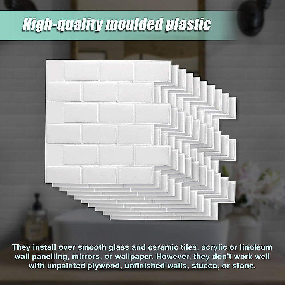 Tiles 3D Peel and Stick Wall Tile Subway White (30 x 30cm x 10 sheets)