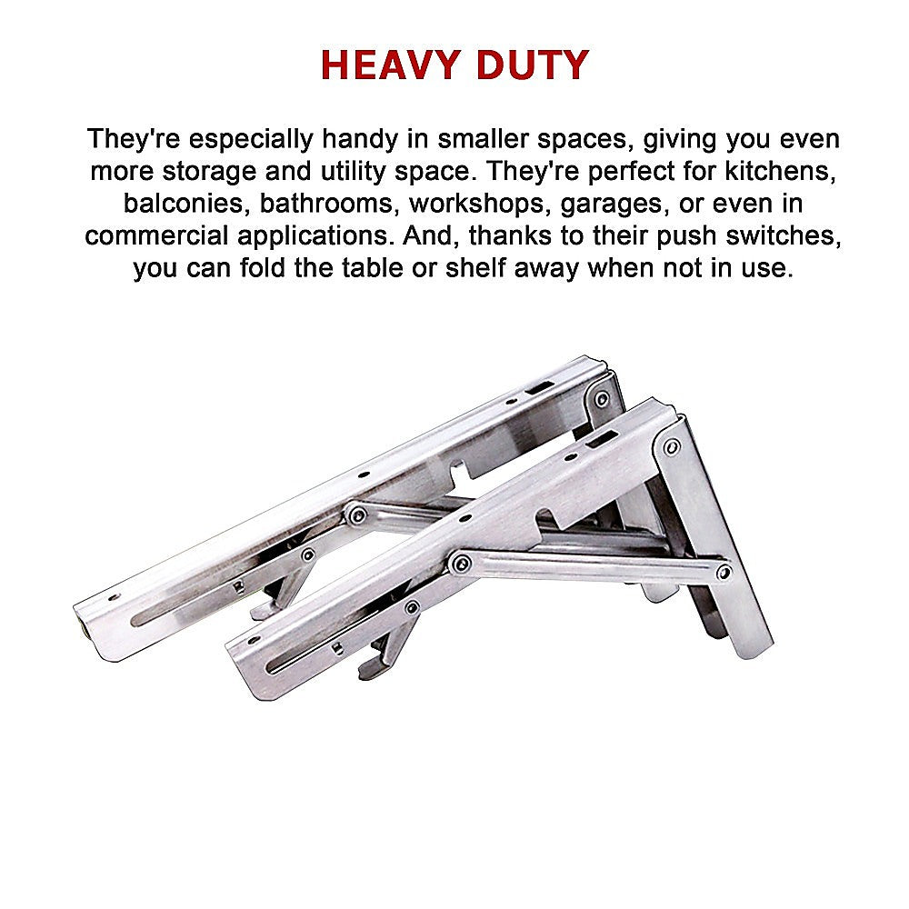 2x 20 Stainless Steel Folding Table Bracket Shelf Bench 50kg Load Heavy Duty