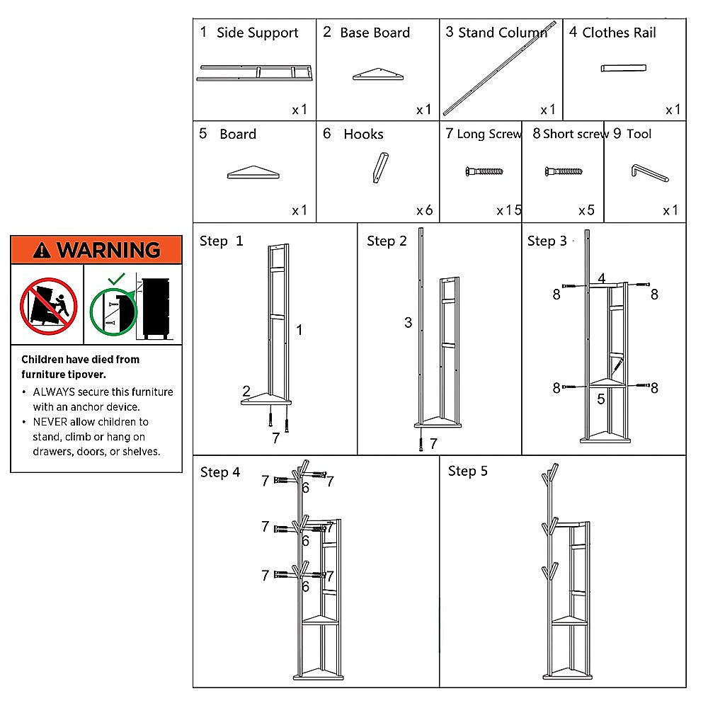 Clothes Coat Rack Garment Stand Shelf Wooden Tree Hanger Bag Hat Hook Holder