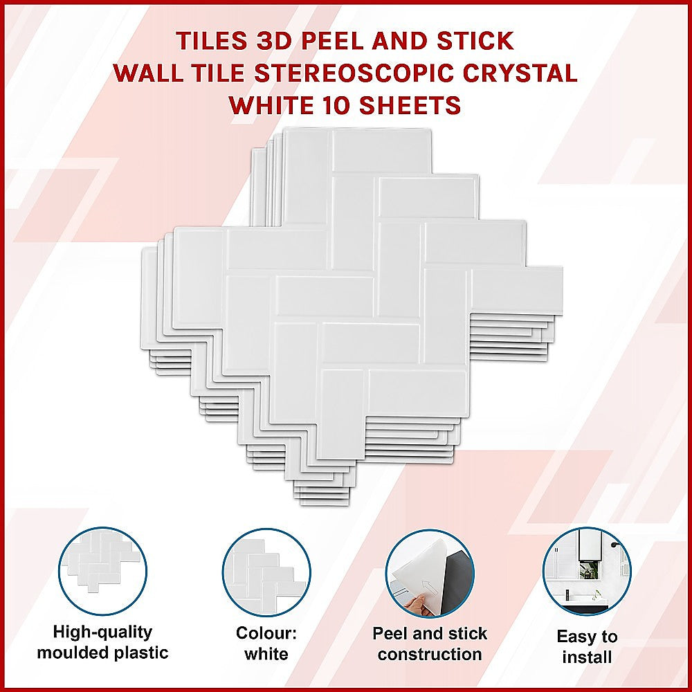 Tiles 3D Peel and Stick Wall Tile Herringbone White 10 Sheets