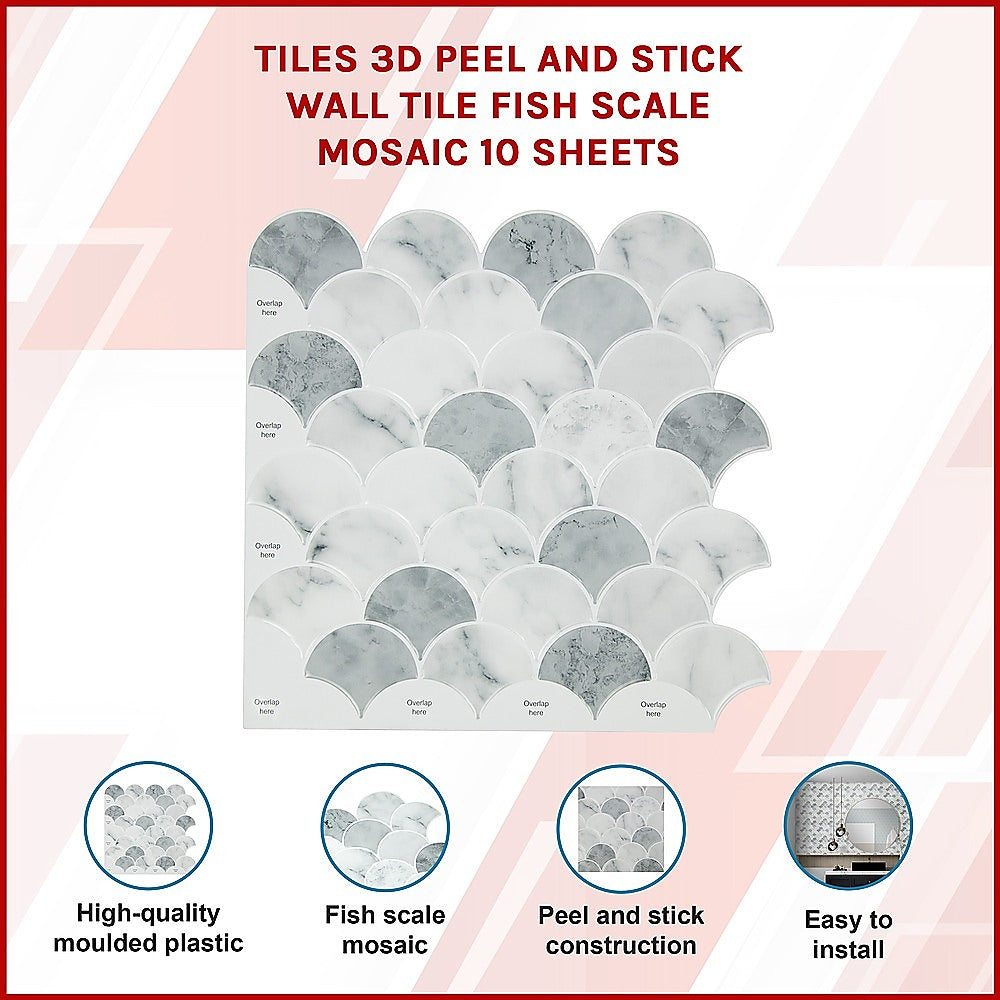 Tiles 3D Peel and Stick Wall Tile Fish Scale Mosaic 10 Sheets