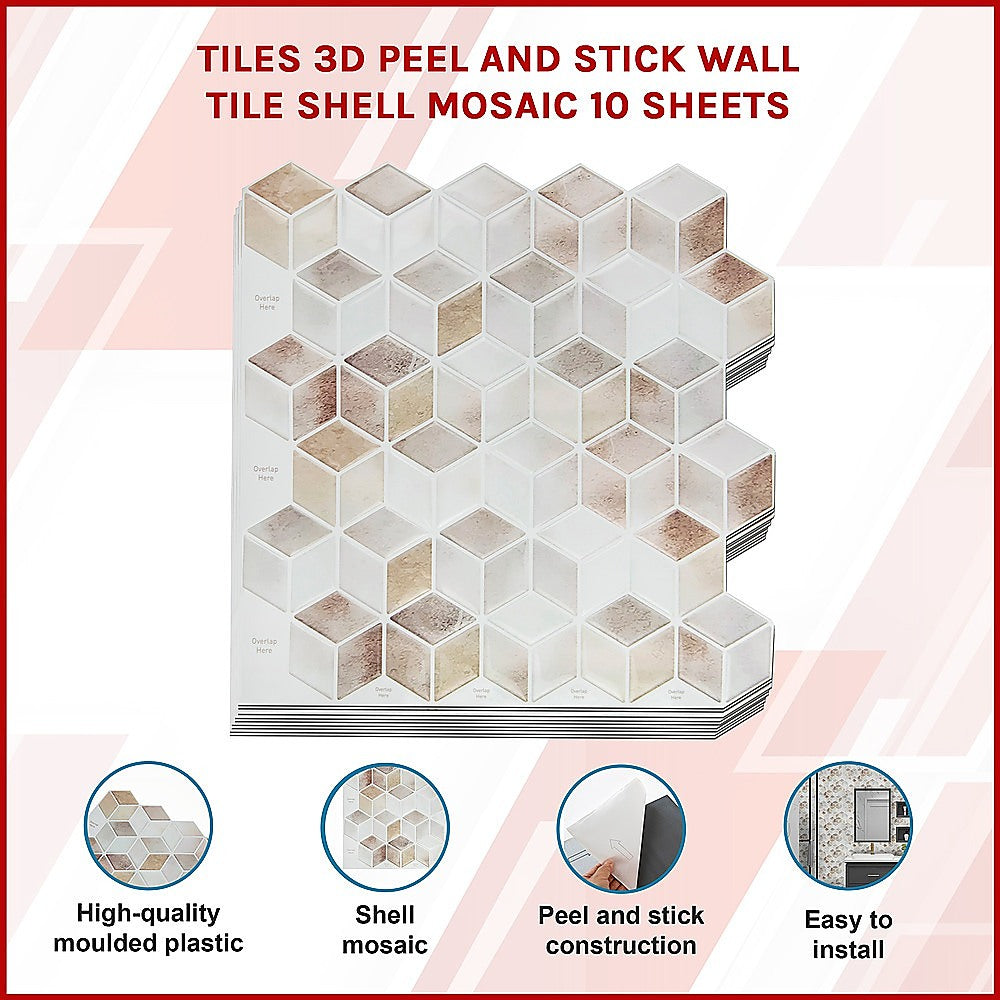 Tiles 3D Peel and Stick Wall Tile Shell Mosaic 10 Sheets