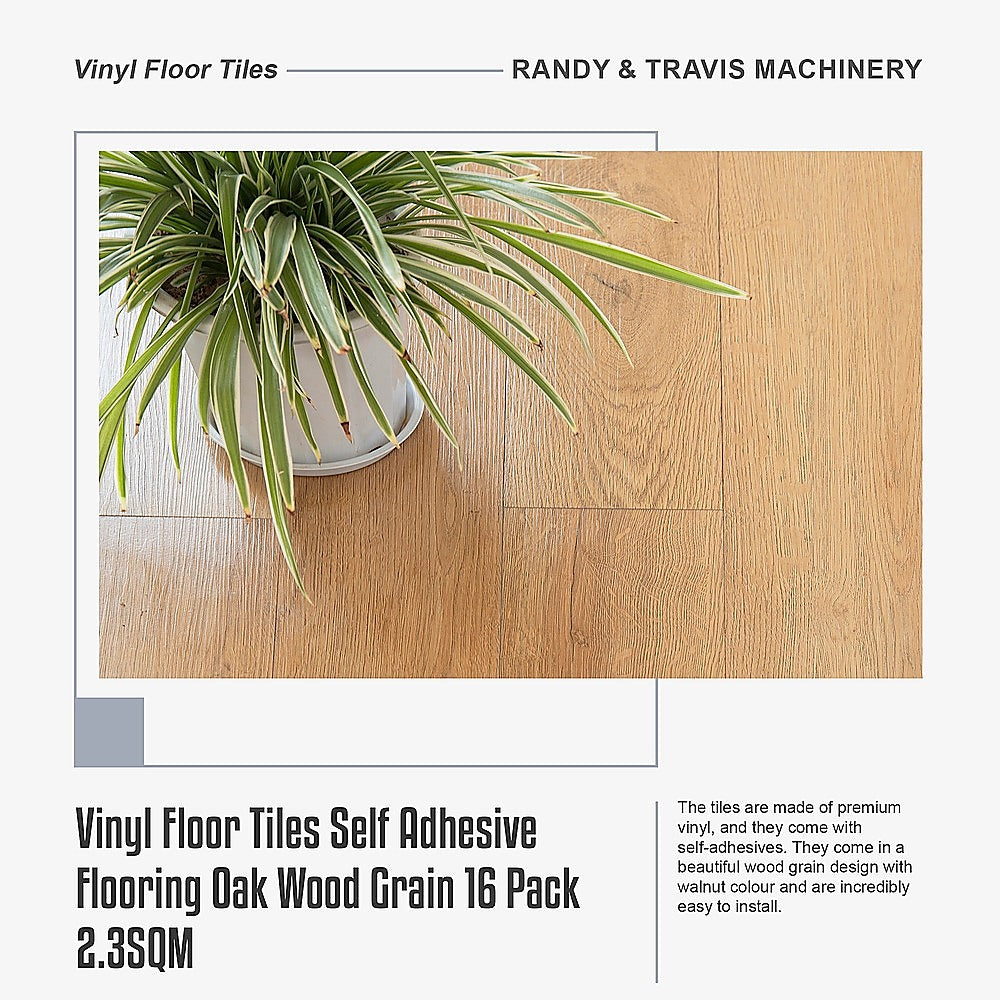 Vinyl Floor Tiles Self Adhesive Flooring Oak Wood Grain 16 Pack 2.3SQM