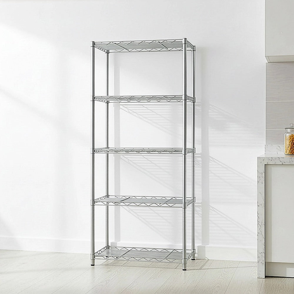 5 Tier Silver Metal Storage Rack Shelving Wire Shelf