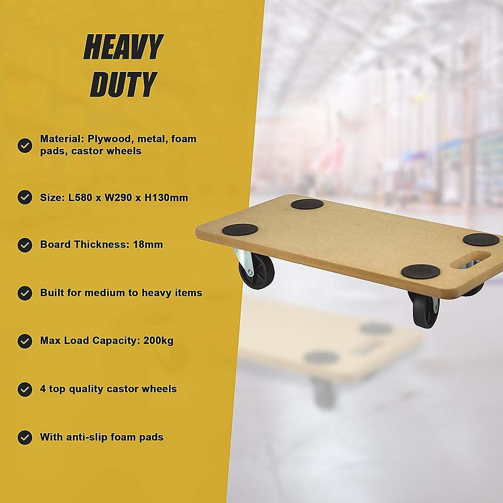 200kg Heavy Duty Hand Dolly Furniture Wooden Trolley Cart Moving Platform Mover