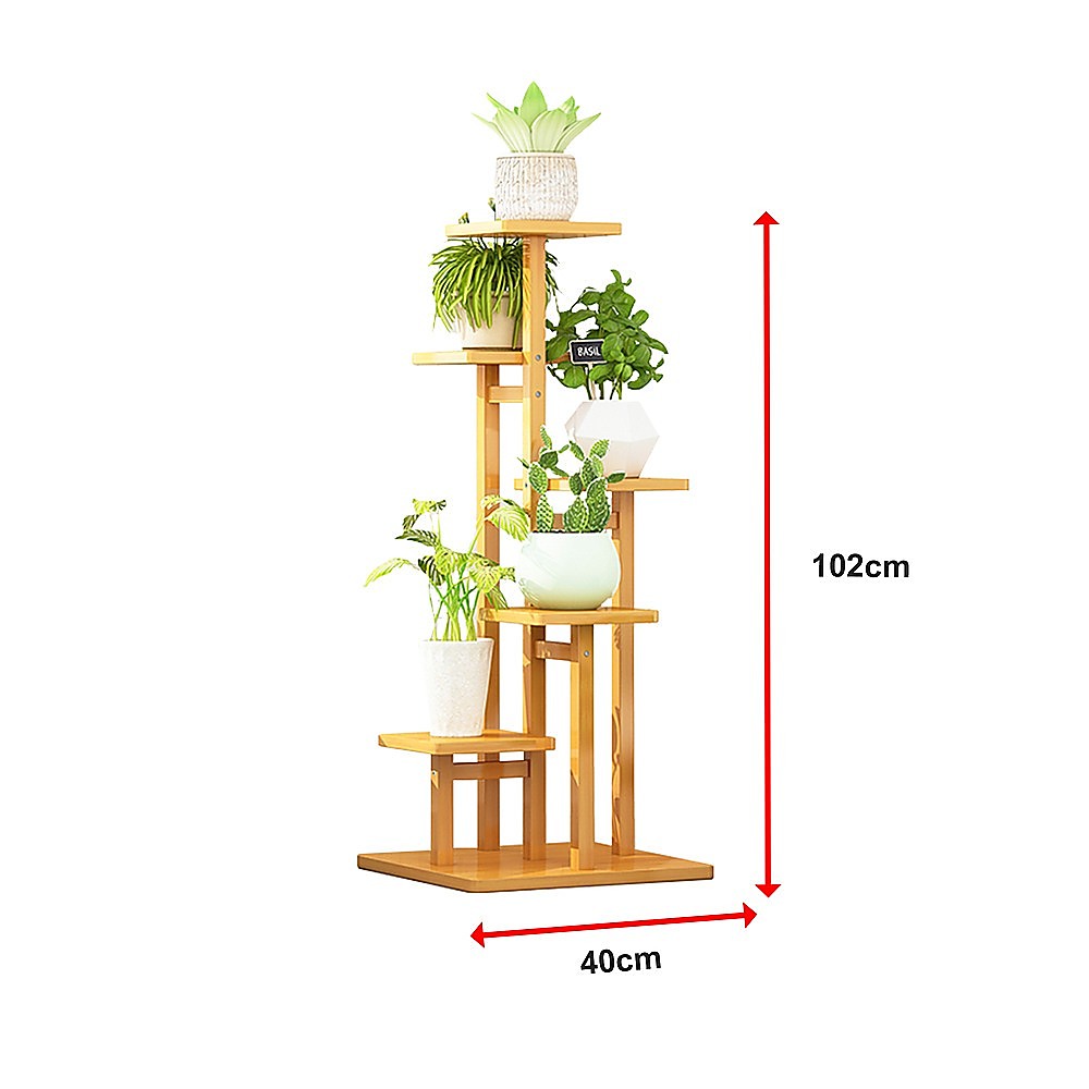 5 Tiers Vertical Bamboo Plant Stand Staged Flower Shelf Rack Outdoor Garden