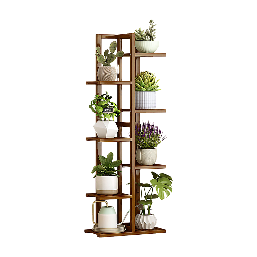6 Tiers Vertical Bamboo Plant Stand Staged Flower Shelf Rack Outdoor Garden