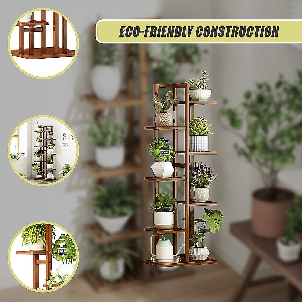 6 Tiers Vertical Bamboo Plant Stand Staged Flower Shelf Rack Outdoor Garden