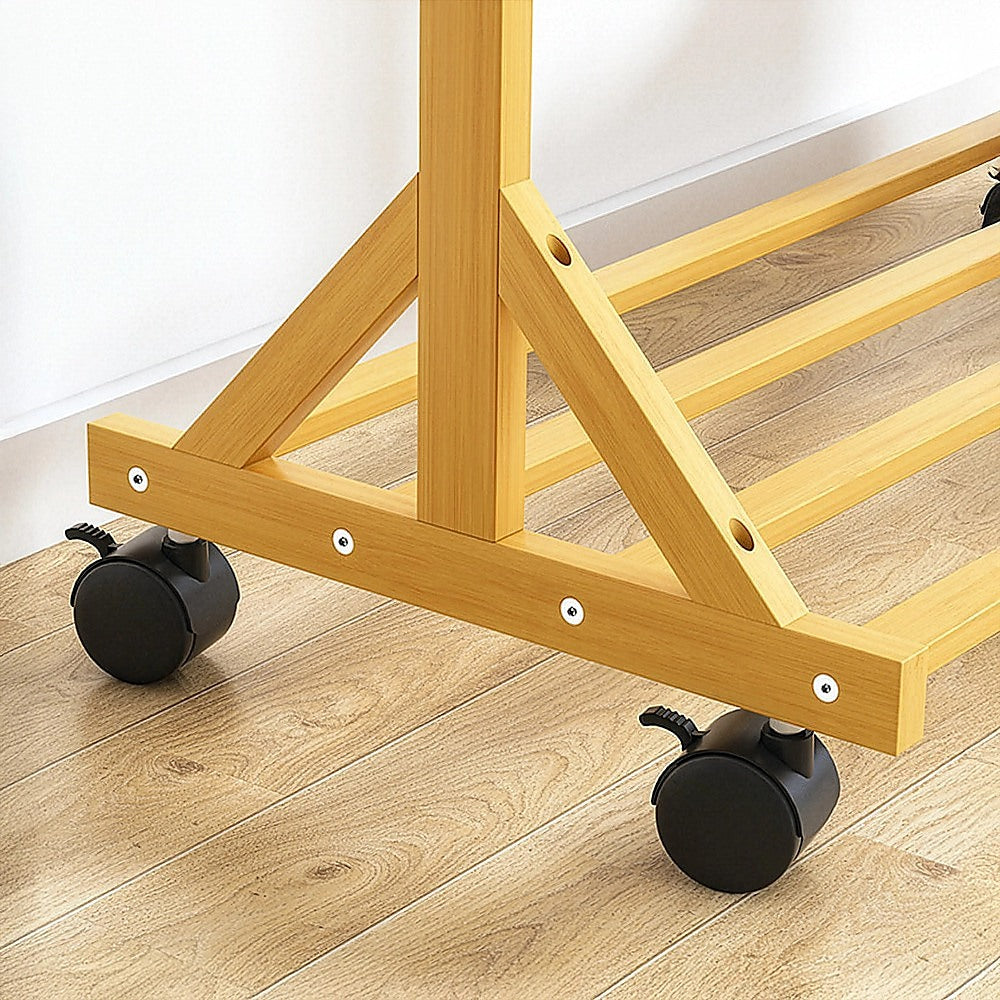 Portable Clothes Rack Coat Garment Stand Bamboo Rail Hanger Airer Closet