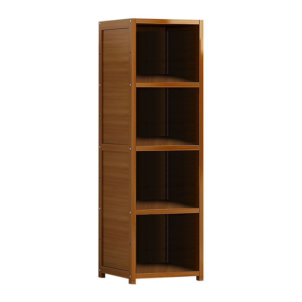Bamboo 4-Shelf Bookcase Adjustable Display Storage Rack Stand for Living Room, Bedroom, Office or Home Organisation