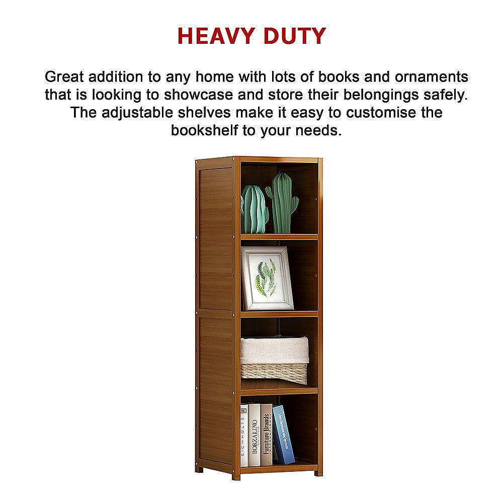 Bamboo 4-Shelf Bookcase Adjustable Display Storage Rack Stand for Living Room, Bedroom, Office or Home Organisation