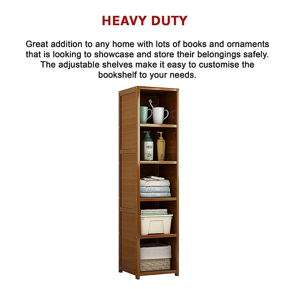 Bamboo 5-Shelf Bookcase ??Tall Display Storage Rack Stand for Living Room, Bedroom, Office or Home Organisation