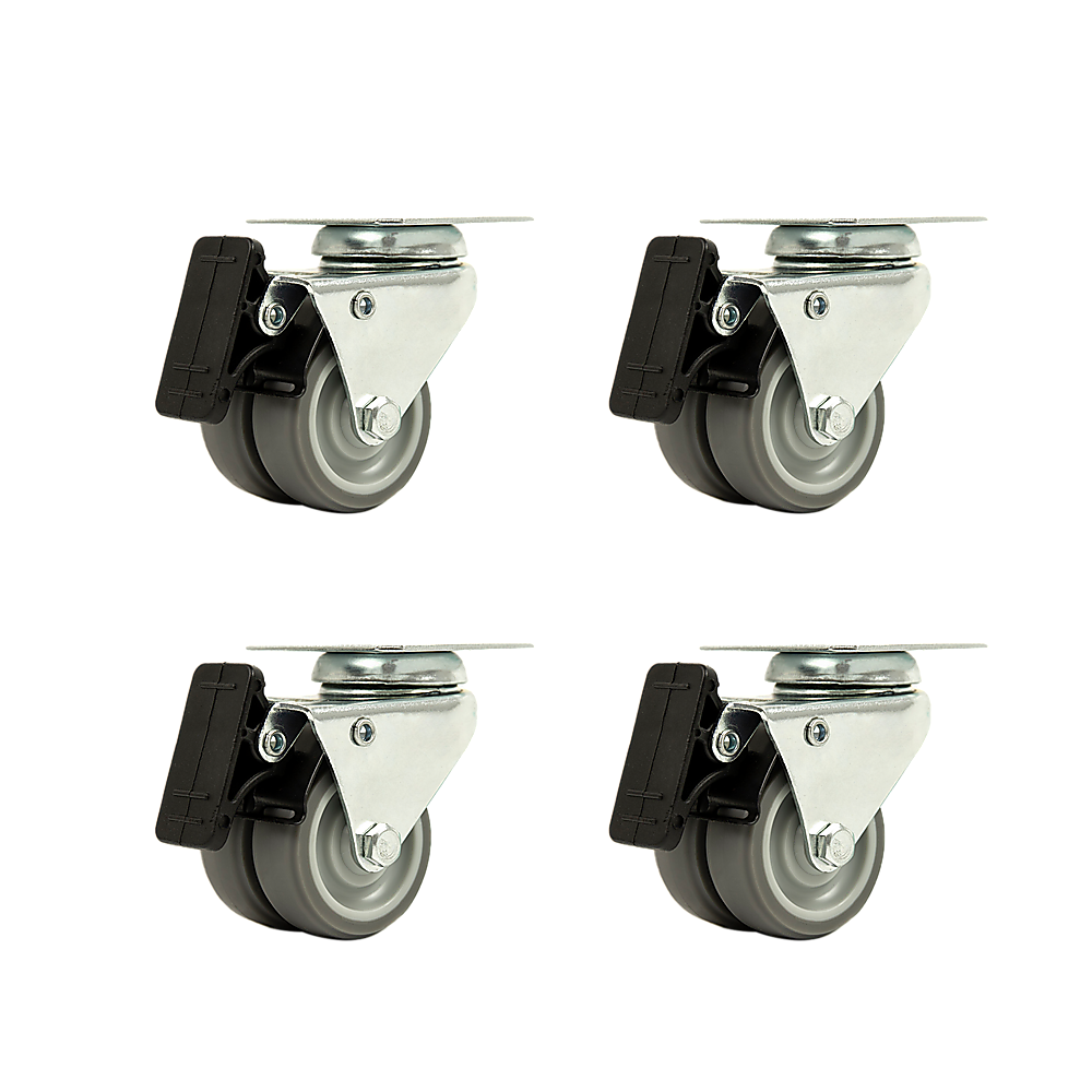 4 x 2 Heavy Duty Swivel Double Wide Castor Wheels Trolley 50mm Furniture Rubber With Brake