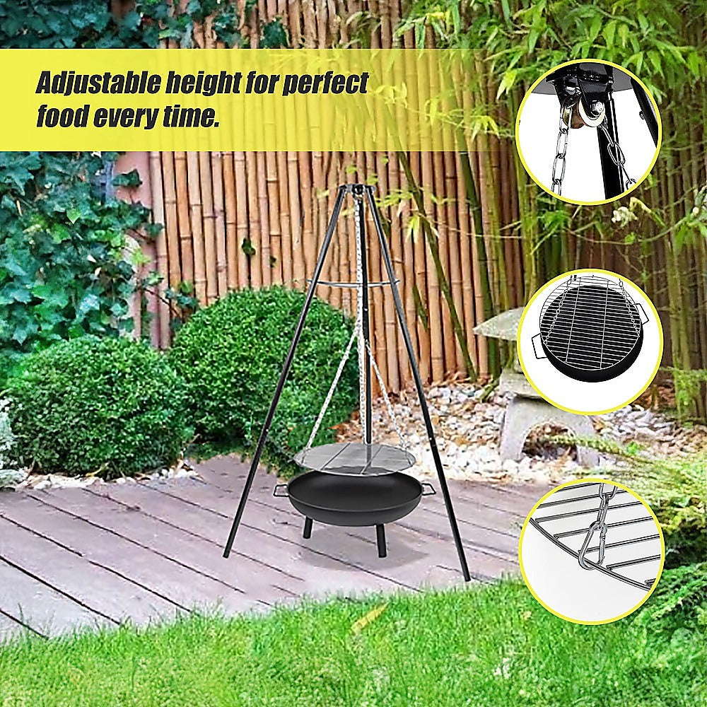 Tripod Garden Fire Pit BBQ ??Cast Iron & Steel Round Outdoor Fire Bowl