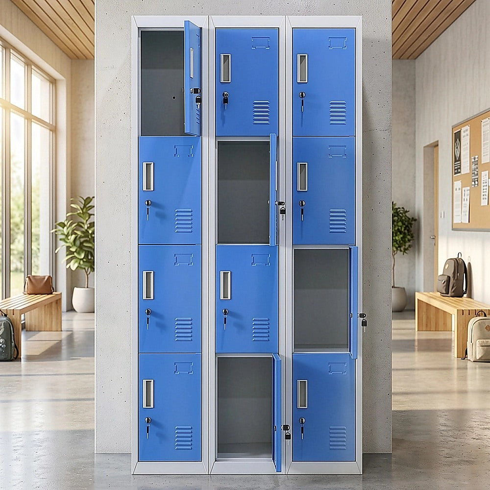12-Door Locker for Office Gym Shed School Home Storage - Standard Lock with Keys