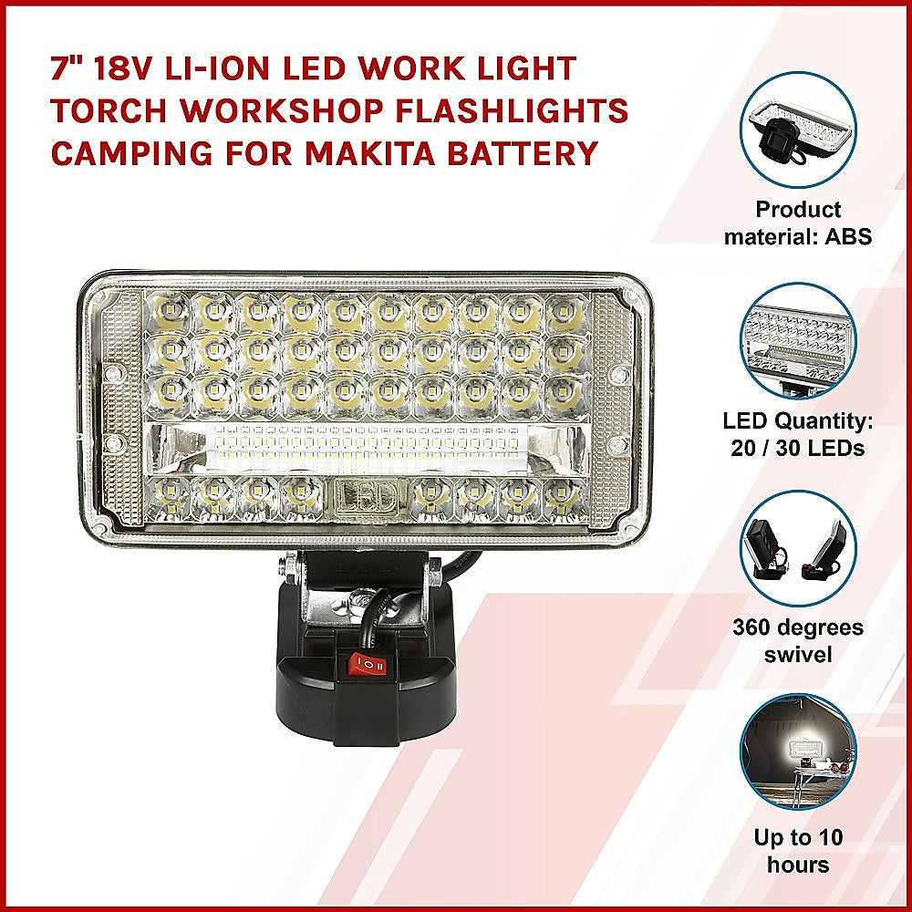 7 18V Li-ion LED Work Light Torch Workshop Flashlights Camping for Makita Battery