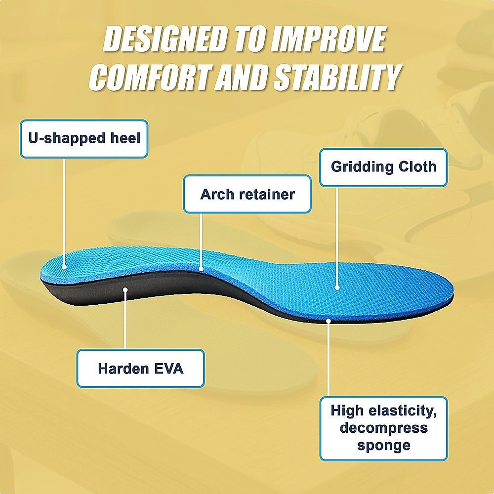 Flat Foot Support Insoles For Men Women Blue Full Length Medium Density Arch Support