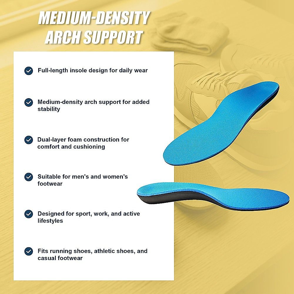 Flat Foot Support Insoles For Men Women Blue Full Length Medium Density Arch Support