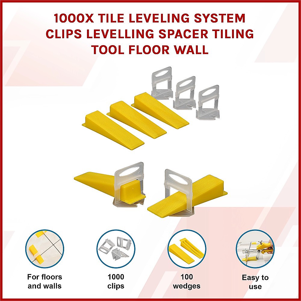 1000 Pack Tile Levelling System Clips Floor And Wall Tiling Spacers For Accurate Tile Alignment