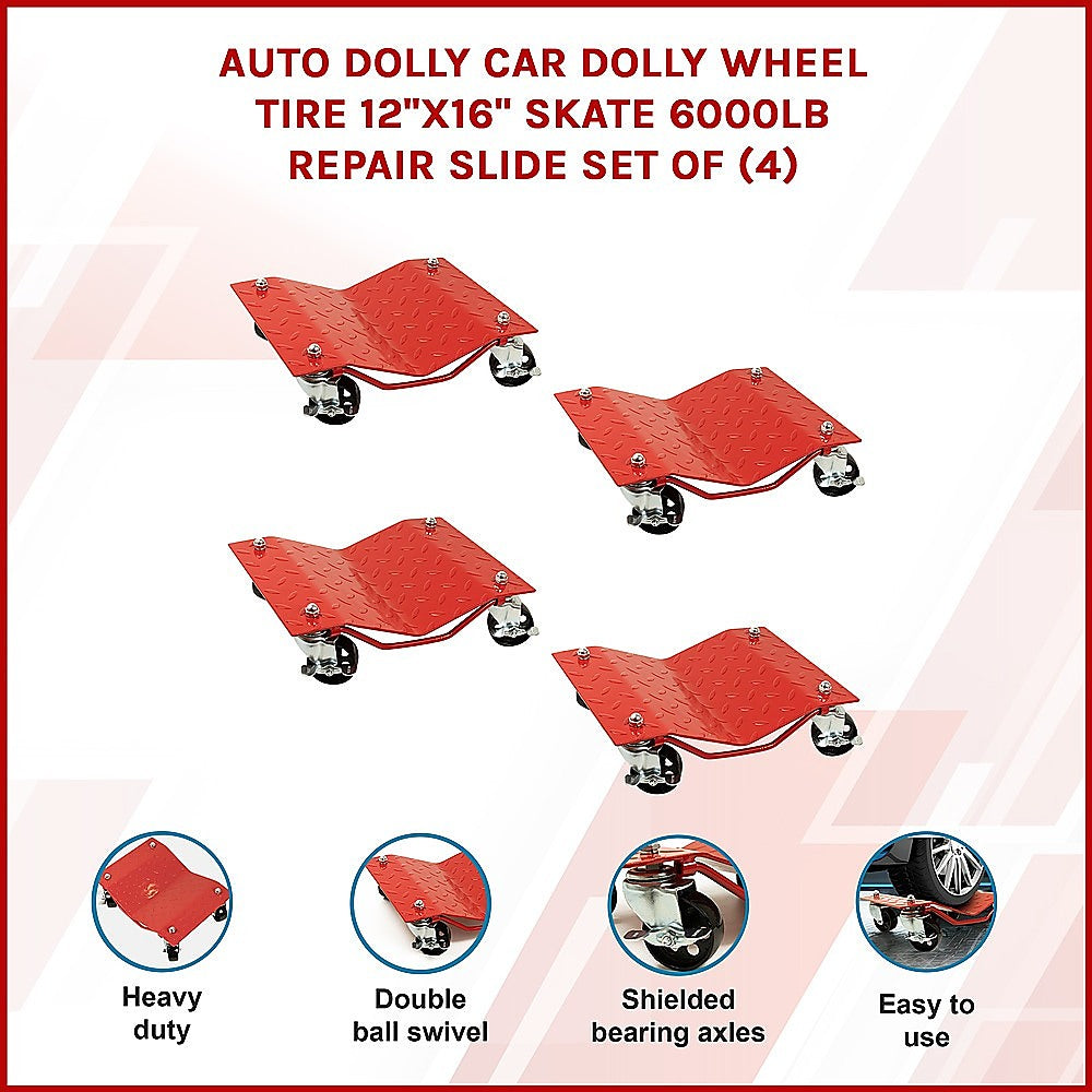 Auto Dolly Car Dolly Wheel Tire 12x16 Skate 6000lb Repair Slide Set of (4)