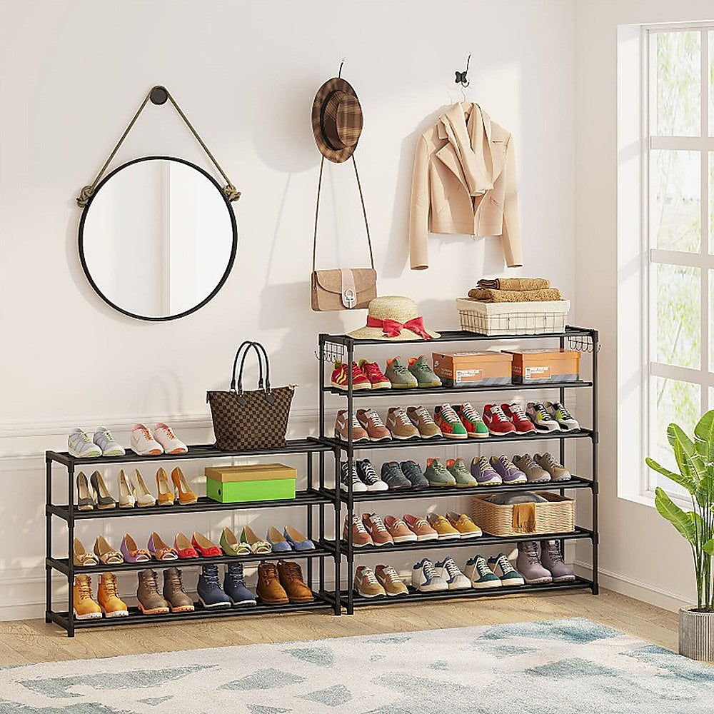 10-Tier Metal Shoe Rack Black – Large 50-Pair Shoe Storage Organiser Shelf