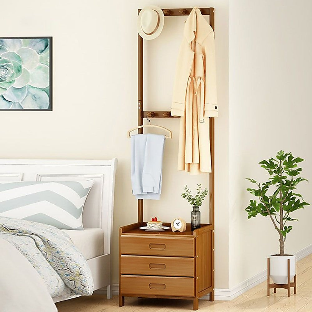 42x165cm Dark Wood Wooden Hall Stand Floor Coat Rack with Drawer Modern Minimalist