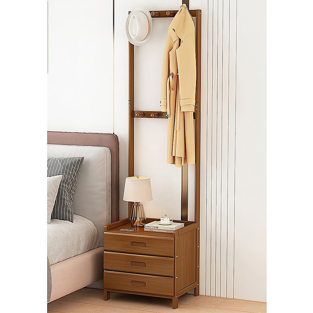 42x165cm Dark Wood Wooden Hall Stand Floor Coat Rack with Drawer Modern Minimalist