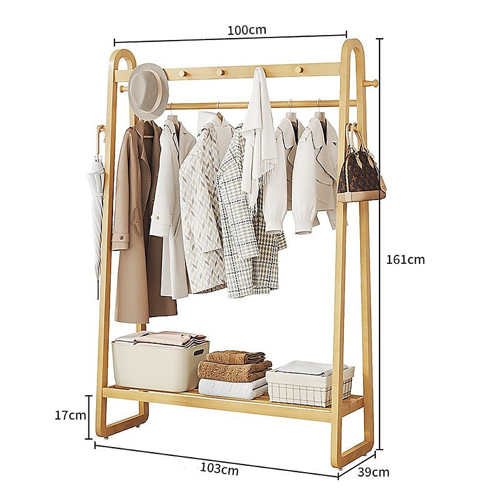 Wood 160x100cm Clothes Rack Slim Stylish Space Saving