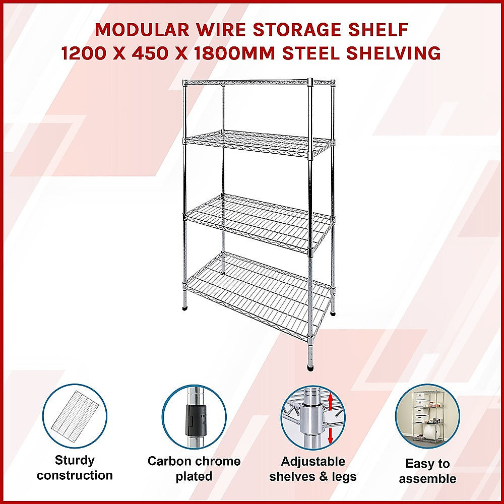 Modular Wire Storage Shelf 1200 x 450 x 1800mm Steel Shelving