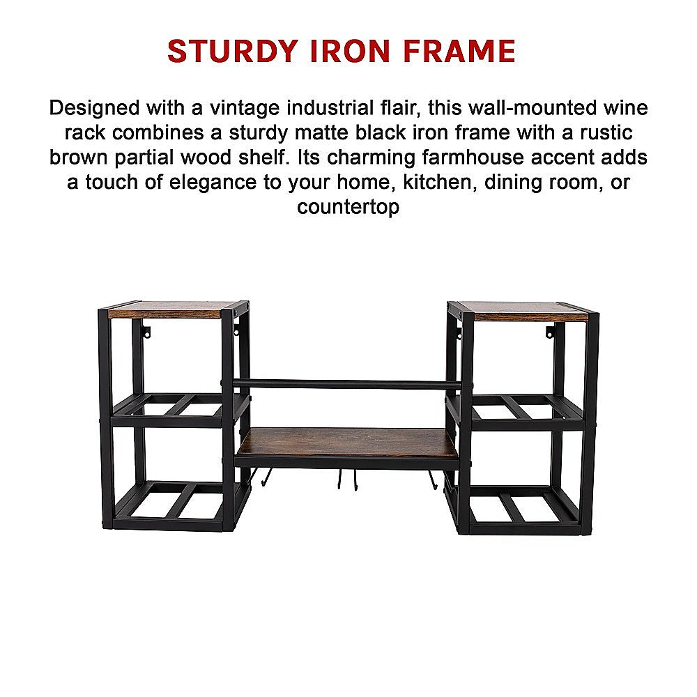 Wall Mounted Wine Rack 3 Stem Glass Holder Storage Organiser