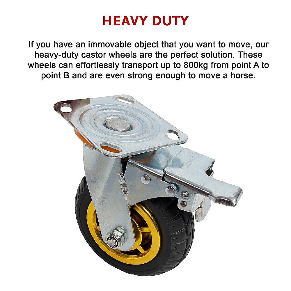 Castor Wheels 4 x 6 150mm Swivel Silent Caster 2 Brakes 800KG