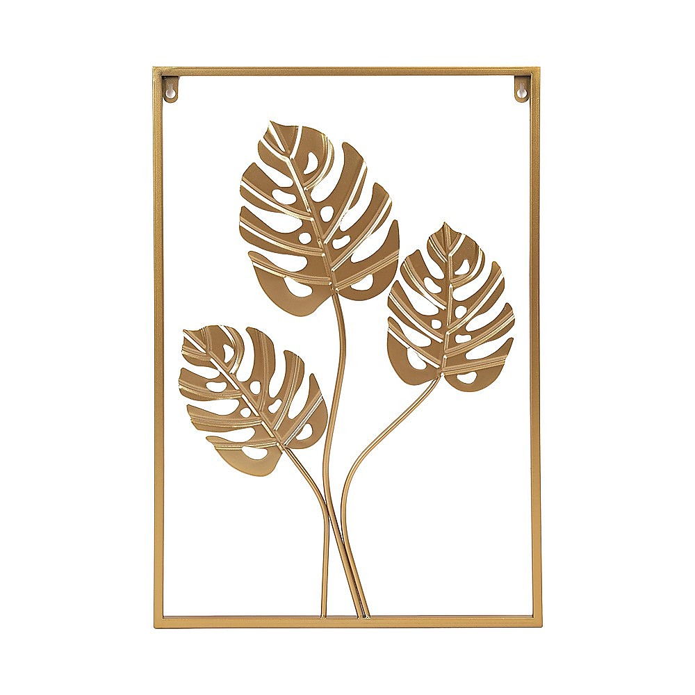 Metal Wall Picture with Leaves 40 x 60 cm Golden Decoration