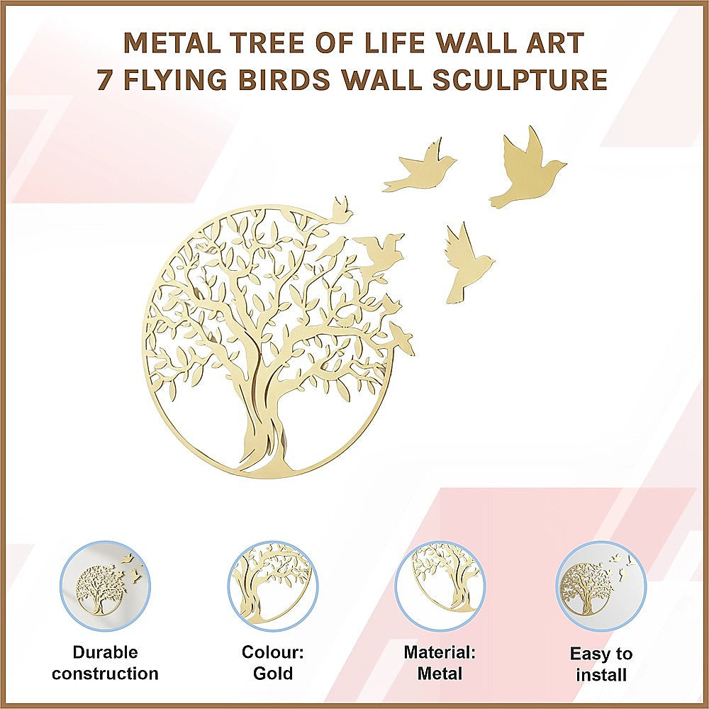 Metal Tree of Life Wall Art 7 Flying Birds Wall Sculpture