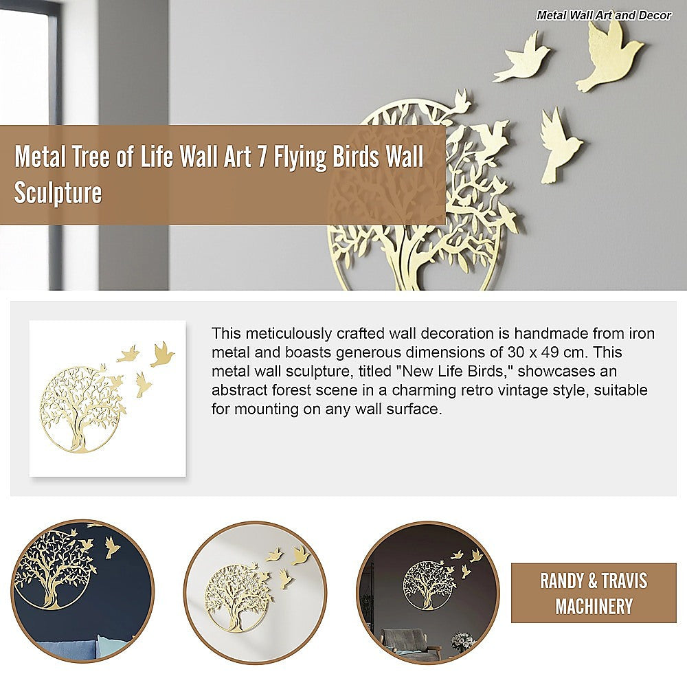 Metal Tree of Life Wall Art 7 Flying Birds Wall Sculpture