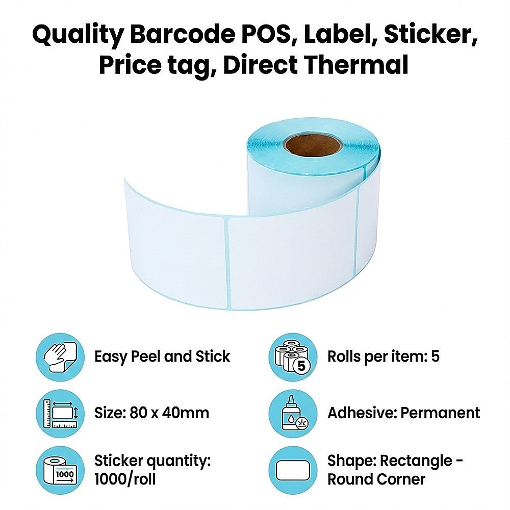 All Sizes Premium Quality Barcode POS, Label, Sticker, Price tag, Direct Thermal