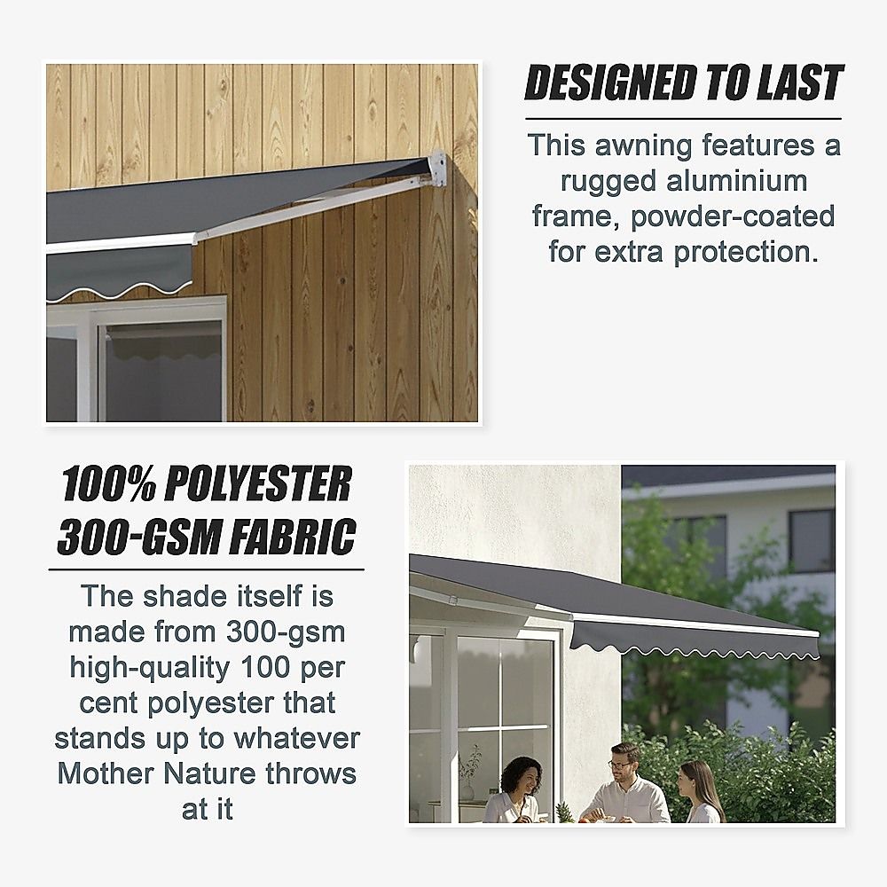 Outdoor Folding Arm Awning Retractable Sunshade Canopy Grey 4.0m x 2.5m